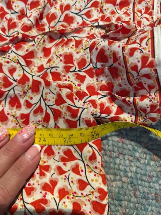 Max Studio Red Floral Tie-Neck Flutter Sleeve Blouse - Picture 6 of 9